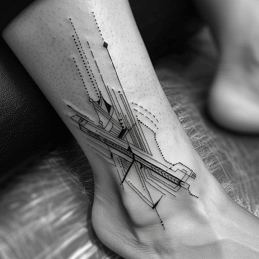 Modern black and white tattoo sketch for ankle