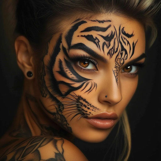 Face tattoos for women with fierce tiger stripes