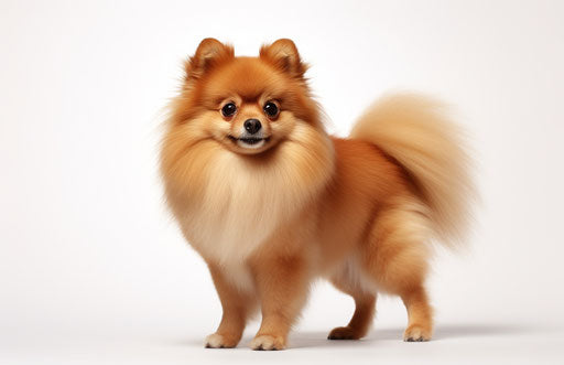 Pomeranian dog standing on white background 17:11