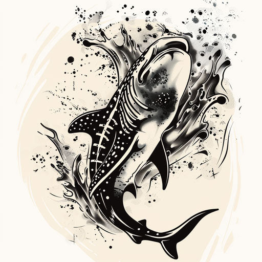 Energetic whale shark with dynamic wave splashes