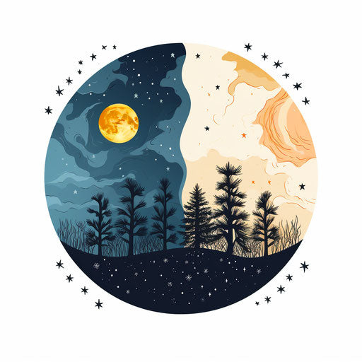 Day and night Minimalist style clipart, on white background