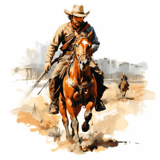 Western clipart in the style of oil painting, on a white background