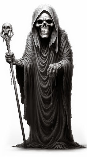 Drawings of the Grim Reaper, meticulously detailed