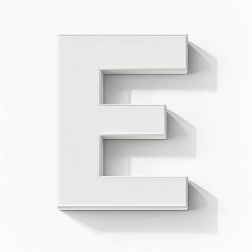 3D letter e on flat white background
