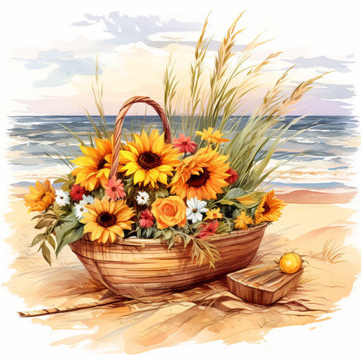 Summer season illustration in the style of oil painting on white background