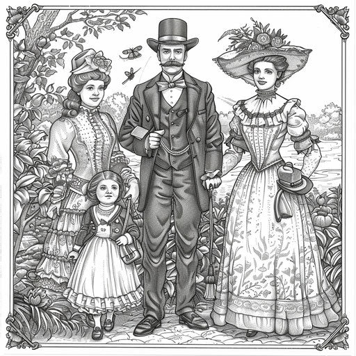 Victorian-era family in a detailed setting