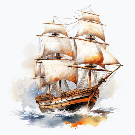 Ship clipart in the style of oil painting, on a white background