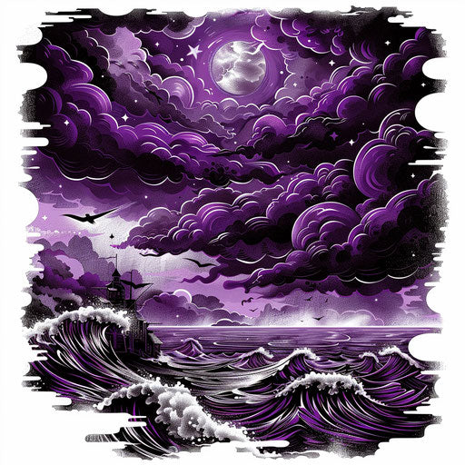 Celestial storm with deep purple skies