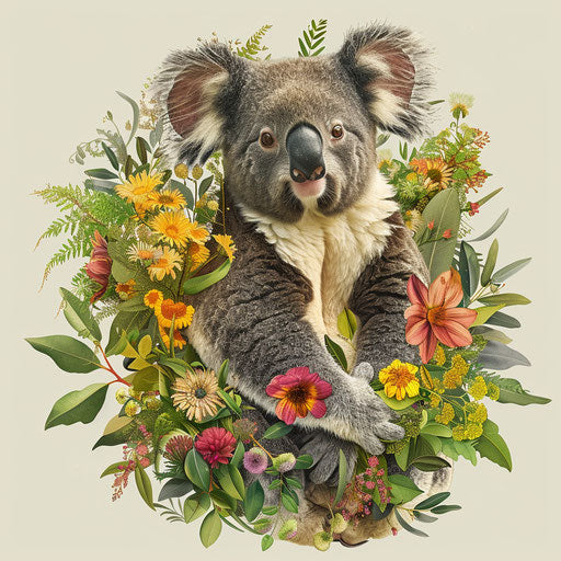 Koala with vibrant forest flora