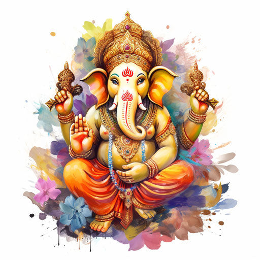 Ganpati clipart in Oil painting style on white background