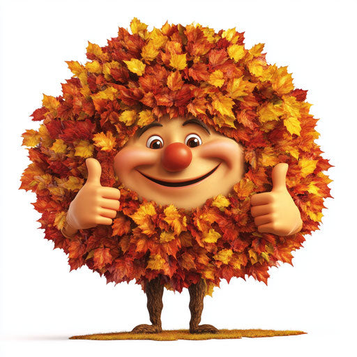 Humorous caricature of a fall tree with human characteristics