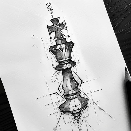 Modern chess queen, geometric style, monochrome