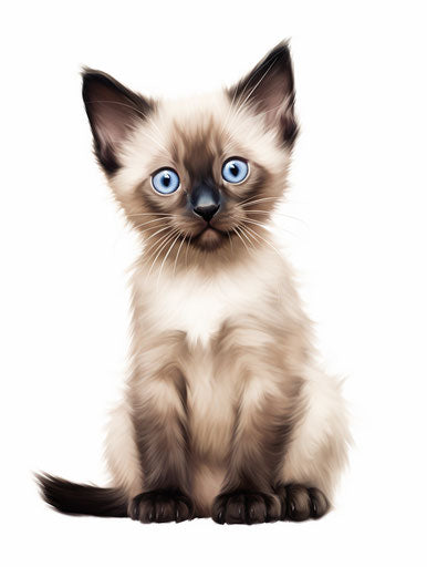 Siamese kitten on white background, Firmin Baes style, light maroon and dark indigo