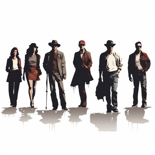 Chiaroscuro Art style people clipart on white background