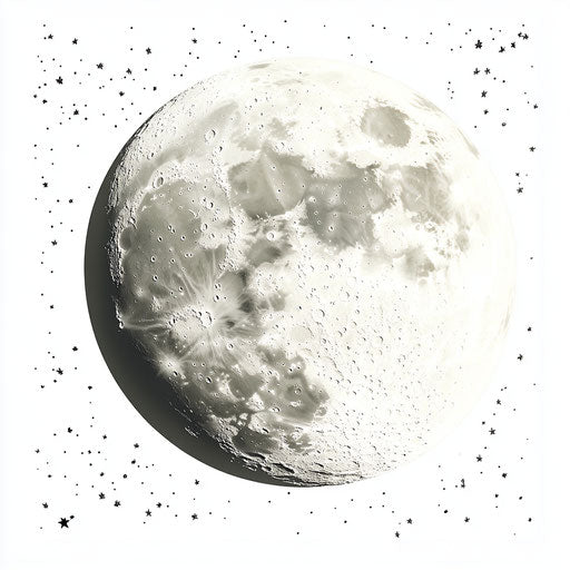 3D moon and stars in photo realistic style on flat white background