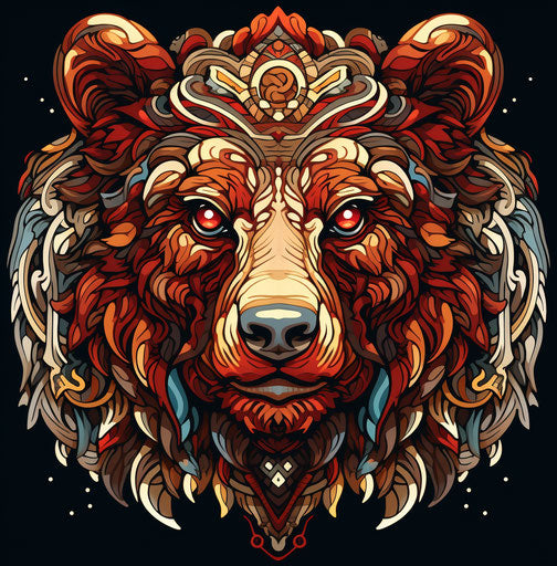 Decorated bear head in dark neotraditional gothic style