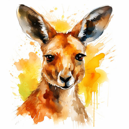 Kangaroo clipart in the style of oil painting, on white background