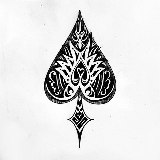 Tribal-inspired spade tattoo sketch with bold patterns