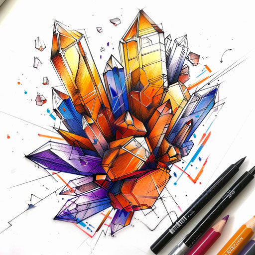 Abstract flat tattoo sketch of a shattered crystal