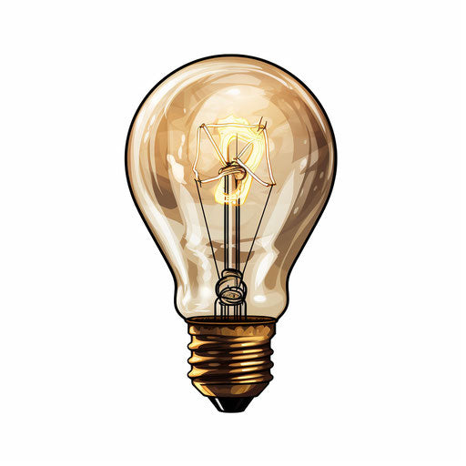 Light bulb clip art with Chiaroscuro Art style on white background