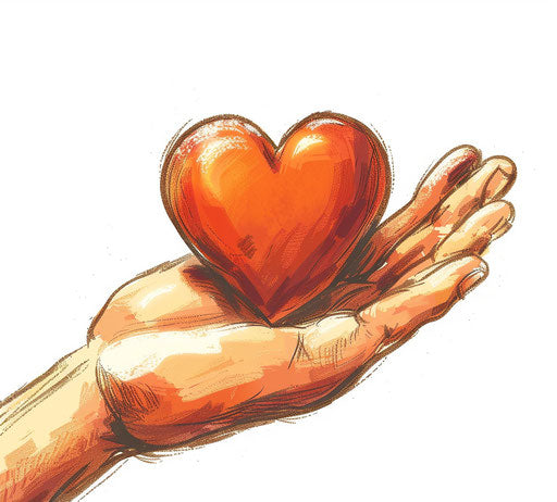 Emotional hand holding heart, stunning detail