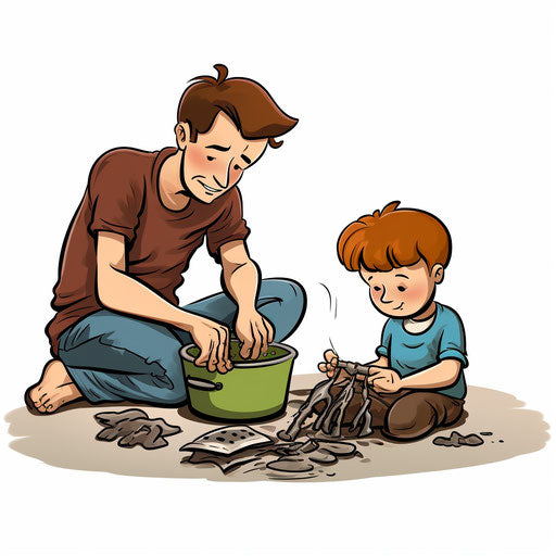 Household tasks clipart in the Chiaroscuro Art style, on white background