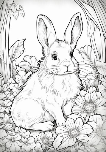 Bunny coloring page for kids, comic art style