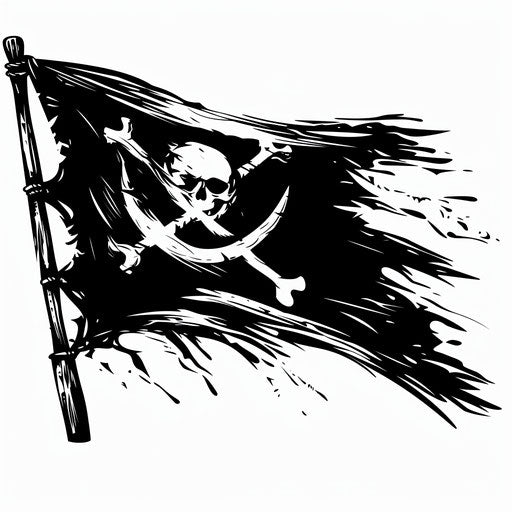 Bold tattoo sketch in clipart style, anarchy symbol on a pirate flag, black and white