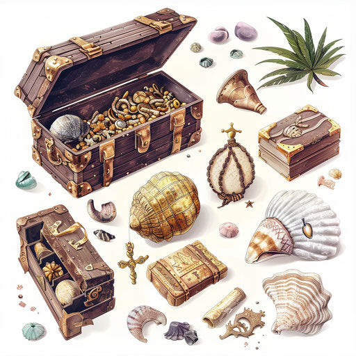 Realistic treasure illustration on white background with gradients and details