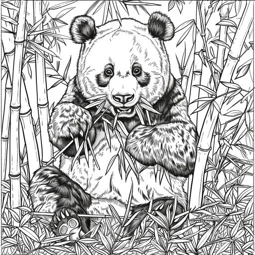 Cute panda munching on bamboo in a lush forest