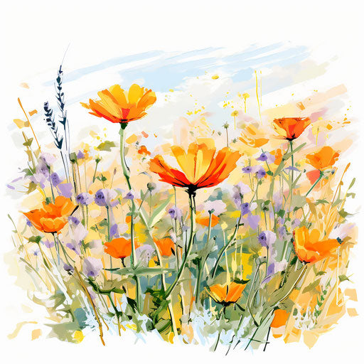Wildflower illustration in the style of Impressionistic Art, on white background