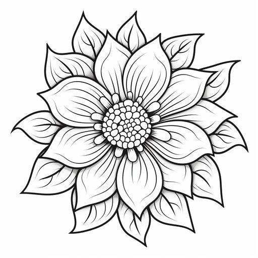 Black and white coloring page of a flower, naive style
