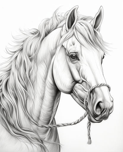 Coloring pages for horse, mural style, captivating realism