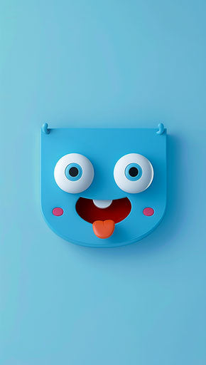 Baby face in rounded blue shapes, cute cartoon style, blue background.