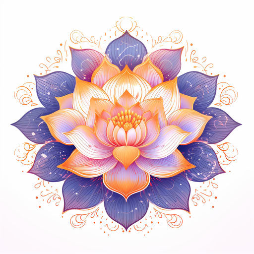 Lotus flowers with petals on white oriental background