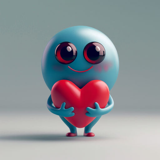 Red heart held by an authentic emoticon