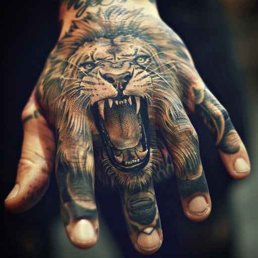 Roaring lion hand tattoo for men