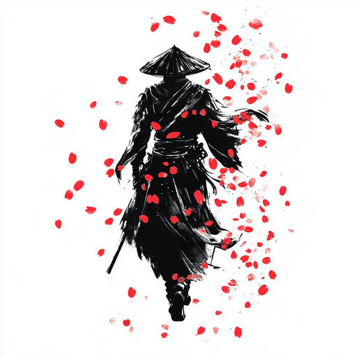 Japanese samurai tattoo with cherry blossom petals