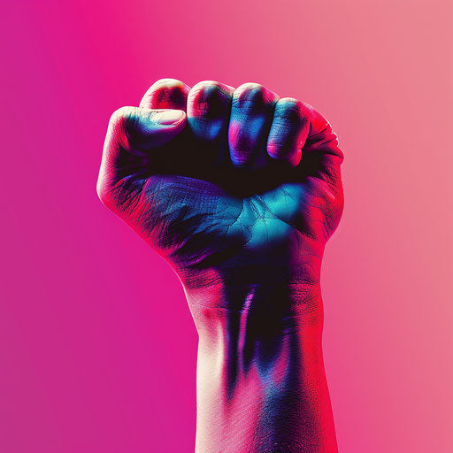 Fist clipart on bright magenta background with textures