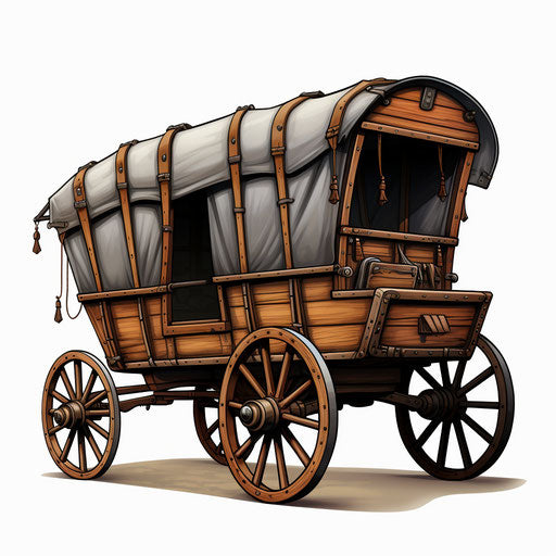 Wagon illustration in the style of Chiaroscuro Art, on white background