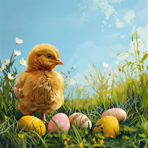 Easter clip art with flat random background, high contrast