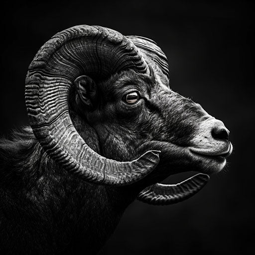 Bighorn sheep in black and white, high contrast