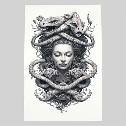 Woman with Snake Head Portrait Art Print