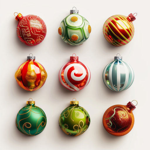 Realistic Christmas clipart images on flat white background, vibrant colors and smooth finishes