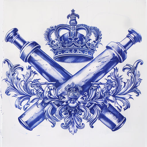 Navy tattoo with crossed cannons under crown