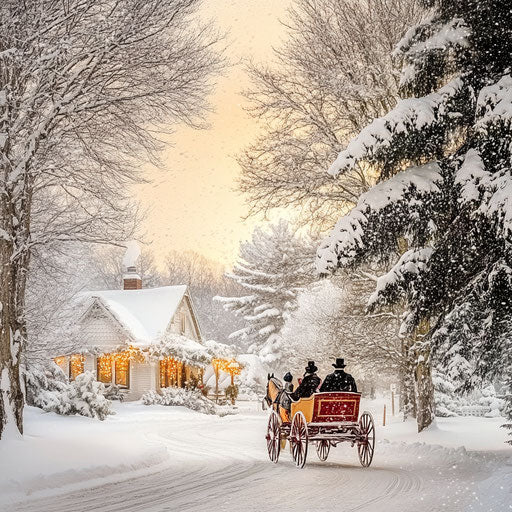 Winter carriage passing by in a snowy landscape