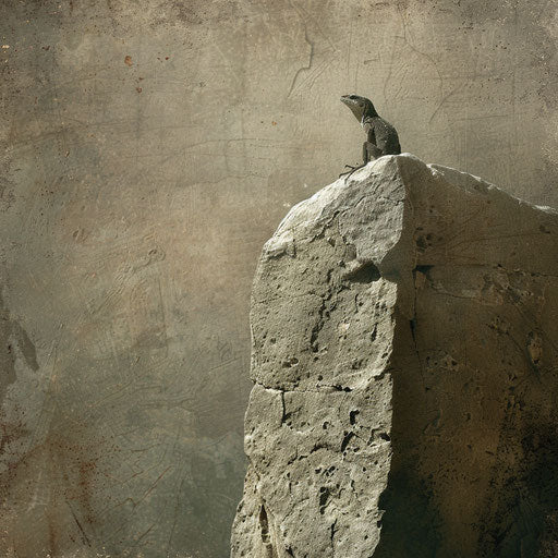 Anole lizard climbing on an ancient stone