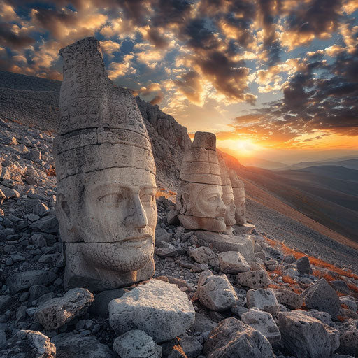 Mount Nemrut at sunrise, in the style of David Keochkerian