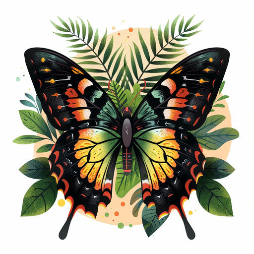 Exotic butterfly sketch with vibrant tropical wing designs