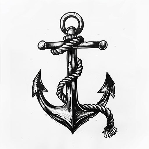 Classic anchor navy tattoo with rope in bold black ink